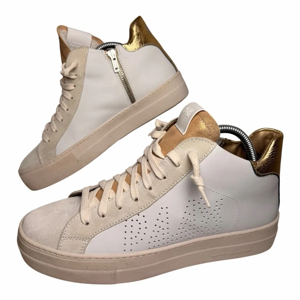 P448 Thea Mid Millennium White Gold Leather Platform Sneakers EU 40 US 9.5 - Picture 5 of 12